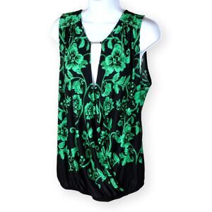 INC Green Black Keyhole Sleeveless Shell Blouse Tunic L